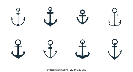Set of anchor icons on white background
