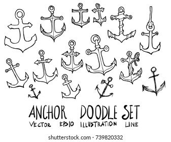 Set of Anchor illustration Hand drawn doodle Sketch line vector