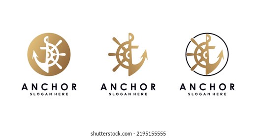 Set of anchor logo design bundle for sailor icon with creative concept Premium Vector