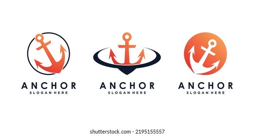 Paket mit Anker-Logo-Design-Paket für Sailor-Symbol mit kreativem Konzept Premium Vector