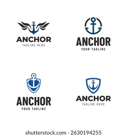 Set of Anchor logo icon design template. Simple anchor logo.