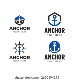 Set of Anchor logo icon design template. Simple anchor logo.