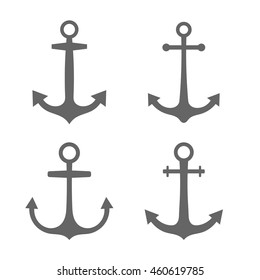 Set of anchor silhouettes. Isolated vector illustration