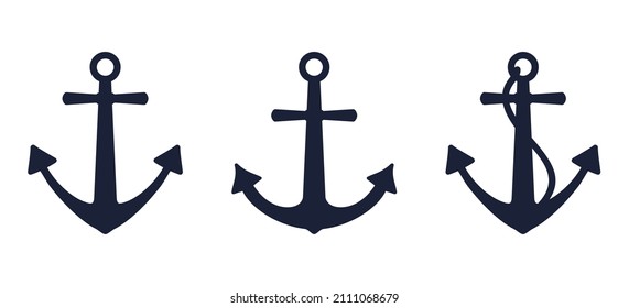 Conjunto de siluetas de ancla. Esquema del logo náutico. Diseño de vector plano.