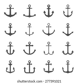 Set of anchor symbols or icons. Vector illustration