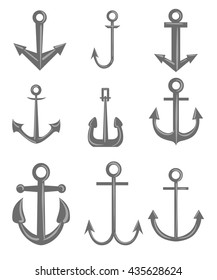 Set of anchor symbols or logo template vector. Antique and vintage marine set isolated on white and heraldry design. 
