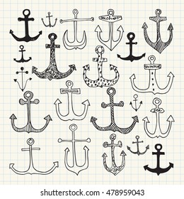 Set of anchors. Hand drawn vector doodles