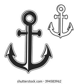 Set of anchors silhouettes isolated on white background. Black and white vector illustration.