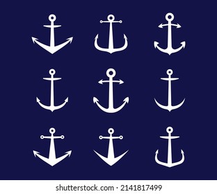 Set of Anchors. Vector Illustration Set of Silhouettes of Anchors. Anchor Icon Simple Sign.