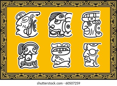 Set of ancient american indian patterns. Faces