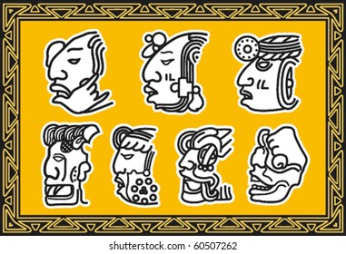 Set of ancient american indian patterns. Faces
