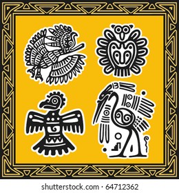 Set of ancient american indian patterns. Birds.