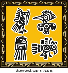 Set of ancient american indian patterns. Birds.