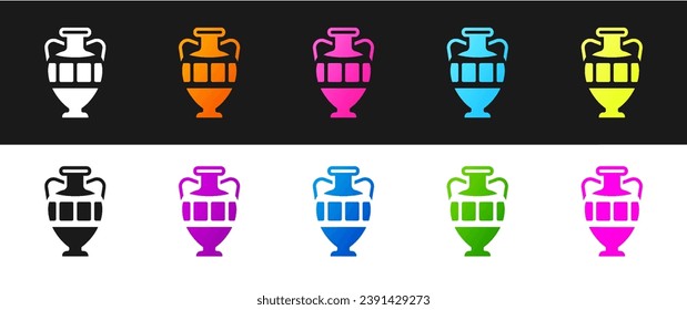 Set Ancient amphorae icon isolated on black and white background.  Vector