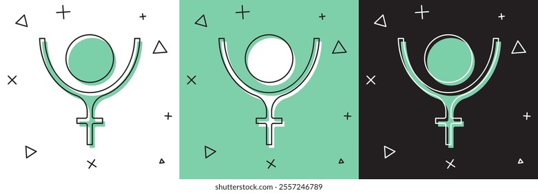 Set Ancient astrological symbol of Pluto icon isolated on white and green, black background. Astrology planet. Zodiac and astrology sign.  Vector