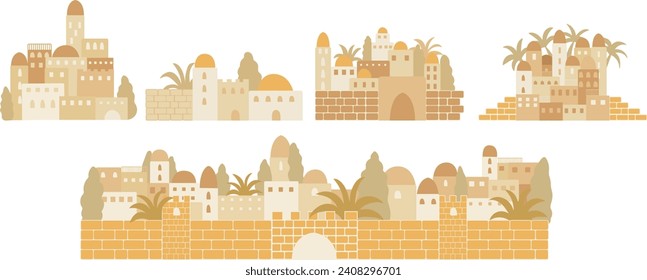 Set of ancient  biblical city buildings separate elements . Decoration for museum events flyers,  illustration, children bible,greeting cards,holiday events, print