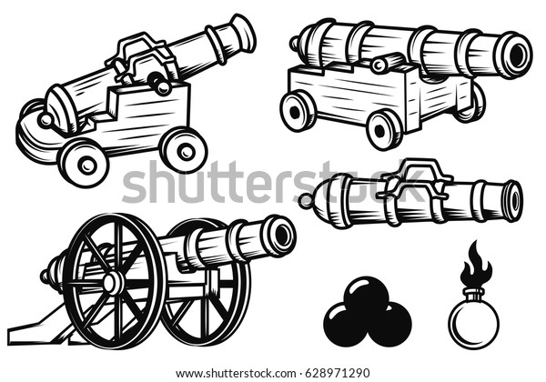 Set Ancient Cannons Illustrations Design Elements Stock Vector (Royalty ...