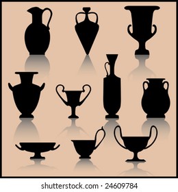 Set of ancient ceramics silhouette