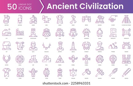 Set of ancient civilization icons. Gradient style icon bundle. Vector Illustration