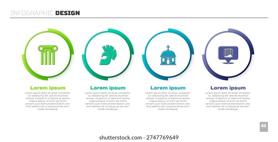 Set Ancient column, Greek helmet, Santorini building and . Business infographic template. Vector