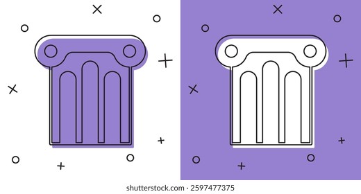 Set Ancient column icon isolated on white and purple background.  Vector