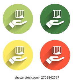 Set Ancient column icon isolated with long shadow background. Color circle button. Vector