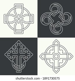 A set of ancient crosses made in a linear style.
Ancient signs, knots and weaves. Religion of mankind. Concept of secret and origin of mankind. The mascots and charms executed in the form of logos.