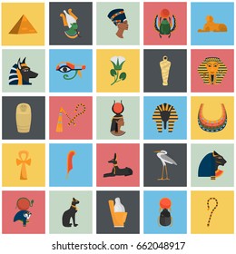 Set of ancient Egypt color flat icons for web and mobile design