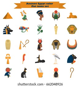 Set of ancient Egypt color flat icons for web and mobile design