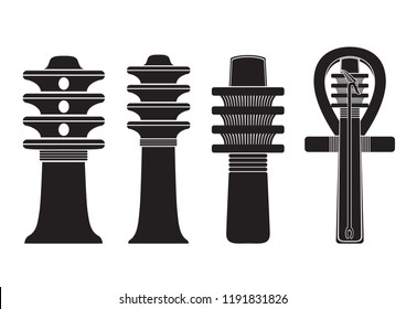 Set of ancient egypt silhouettes - djed pillars and ankh in different shapes.