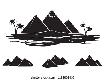 Set of ancient egypt silhouettes - pyramids in different shapes.