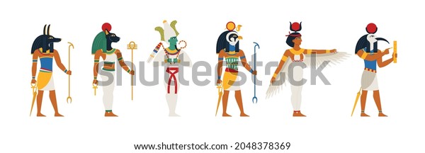 Set Ancient Egyptian Gods Flat Vector Stock Vector (Royalty Free ...