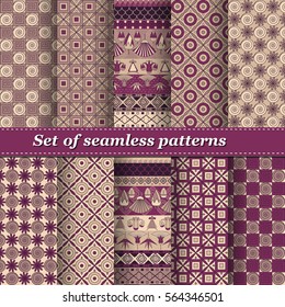 Set of Ancient Egyptian ornament Tribal seamless pattern. It can be used for cloth, jackets, bags, notebooks, cards, envelopes, pads, blankets, furniture, packing