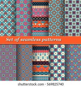 Set of Ancient Egyptian ornament Tribal seamless pattern. Can be used for cloth, jackets, invitation, flyers, bags, notebooks, cards, envelopes, pads, blankets, furniture, packing,