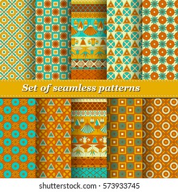 Set of Ancient Egyptian ornament Tribal seamless pattern. ?an be used for cloth, jackets, invitation, flyers, bags, notebooks, cards, envelopes, pads, blankets, furniture, packing,