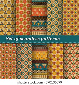 Set of Ancient Egyptian ornament Tribal seamless pattern. ?an be used for cloth, jackets, invitation, flyers, bags, notebooks, cards, envelopes, pads, blankets, furniture, packing,