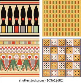 Set of ancient Egyptian ornaments, vector, seamless pattern