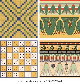 Set of ancient Egyptian ornaments, vector, seamless patterns