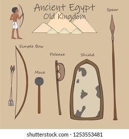 set of ancient egyptian weapons from old kingdom period, cartoon vector illustration of weaponry history