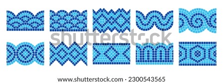 Set of ancient geometric mosaic seamless borders. Decorative antique stone ornaments.