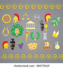 Set of ancient Greece elements. Vector illustration