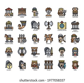 Set Ancient Greece thin line   pixel perfect icons for any web   app project  