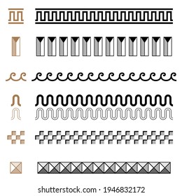 Set of Ancient Greek seamless ornament constructor borders frames pattern. Collection of seamless vintage traditional ornaments from Greece.