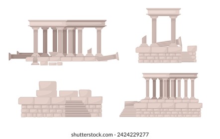 Set of Ancient greek temple with columns vector illustration isolated on white background