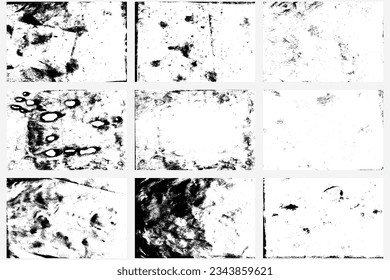 Set of ancient grunge parchment paper vector flat in black and white, old weathered burnt textured papers overlay. Set of paper for calligraphy memoir records and book making, vector.