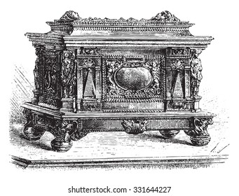 Set von uralten Gilden der Zimmerleute Straßburg, vintage gravierte Illustration. Magasin Pittoresque 1882.