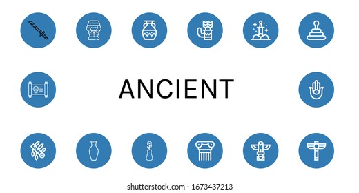 Set of ancient icons. Such as Katana, Sarcophagus, Vase, Quiver, Sword, Pyramid, Headdress, Column, Totem, Scepter, Treasure map, Semitic neopaganism , ancient icons