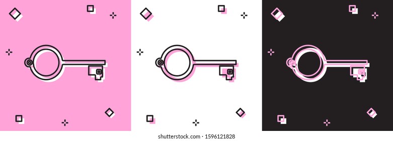 Set Ancient key for game icon isolated on pink and white, black background.  Vector Illustration