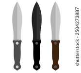 Set An ancient knifes illustration. Antique brown knife tactical knife; hunting, tourist, survival illustration. Tourist camping knife camping set cartoon. equipment camp.