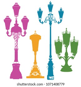 Set of ancient lanterns isolated vector hand drawing illustration in different colors on white background. Part 5